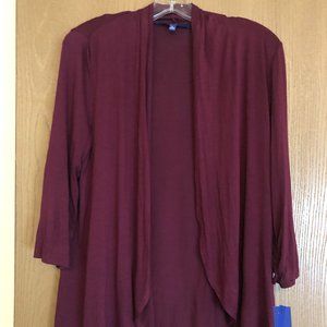 Apt 9 Lightweight 3/4 Sleeve Open Maroon Cardigan